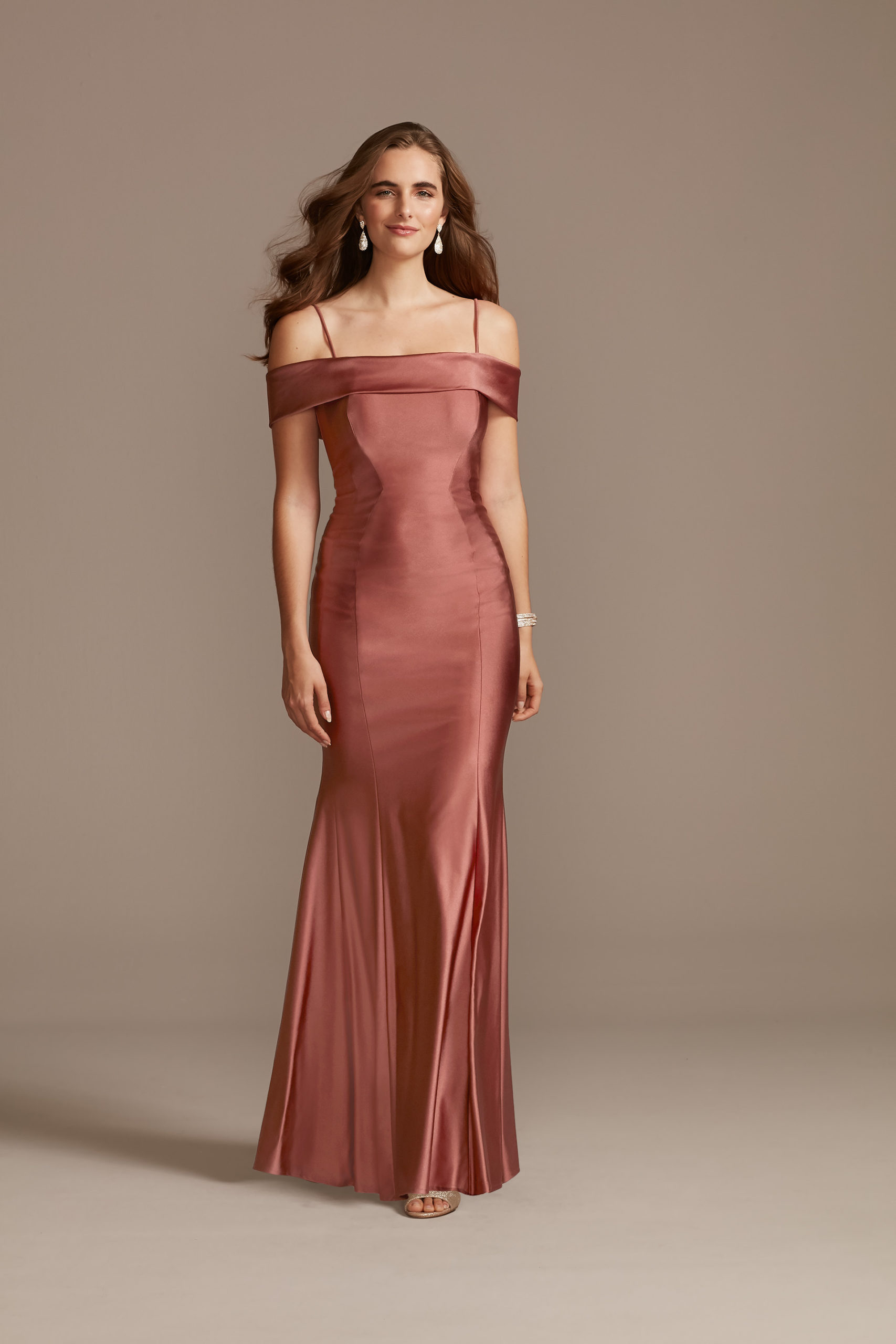 Off the Shoulder Satin Mermaid Gown with Bow