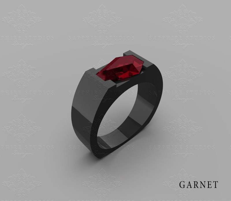 Chiếc nhẫn cắt quan tài này của Sapphire Design Studios là hoàn hảo cho chú rể gothic trong cuộc đời bạn