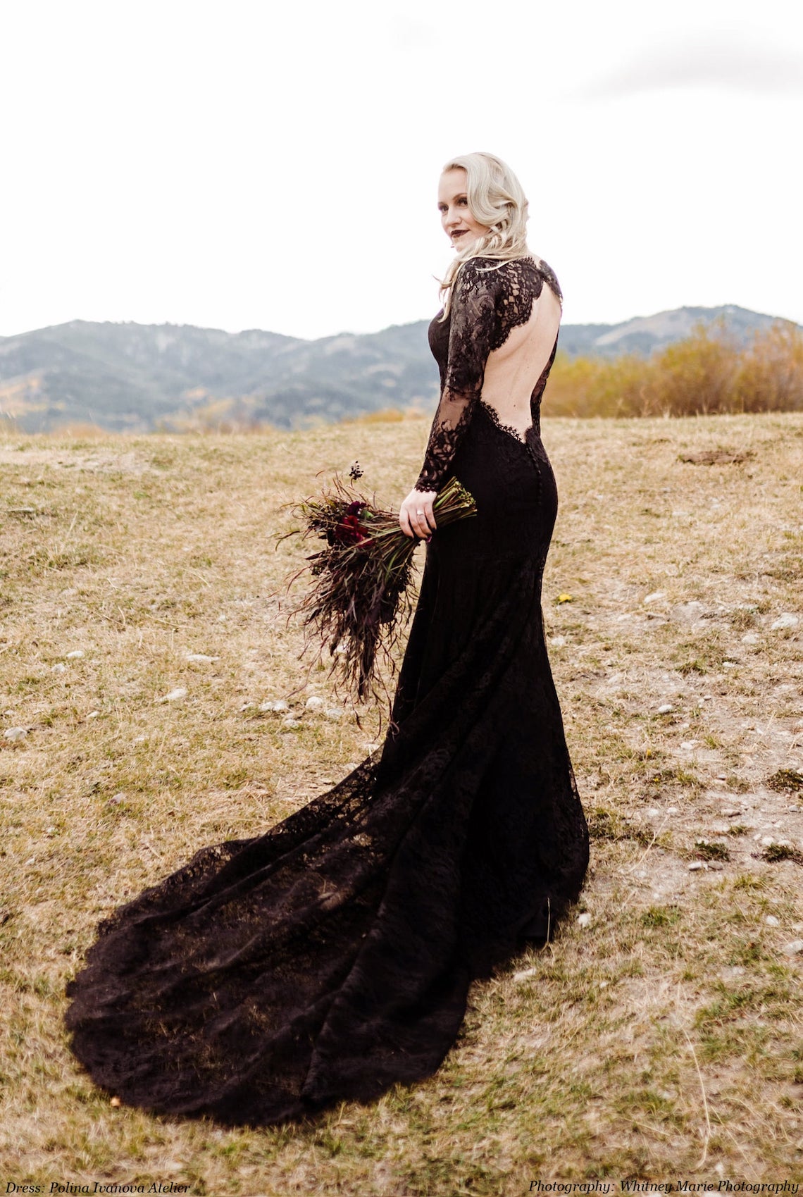 Polina Ivanova Backless Gothic Black Wedding Dress Gorgeous Black Wedding Dresses for the Alternative Bride Bridal Musings - 30 chiếc váy cưới màu đen mà chúng tôi yêu thích cho cô dâu thay thế