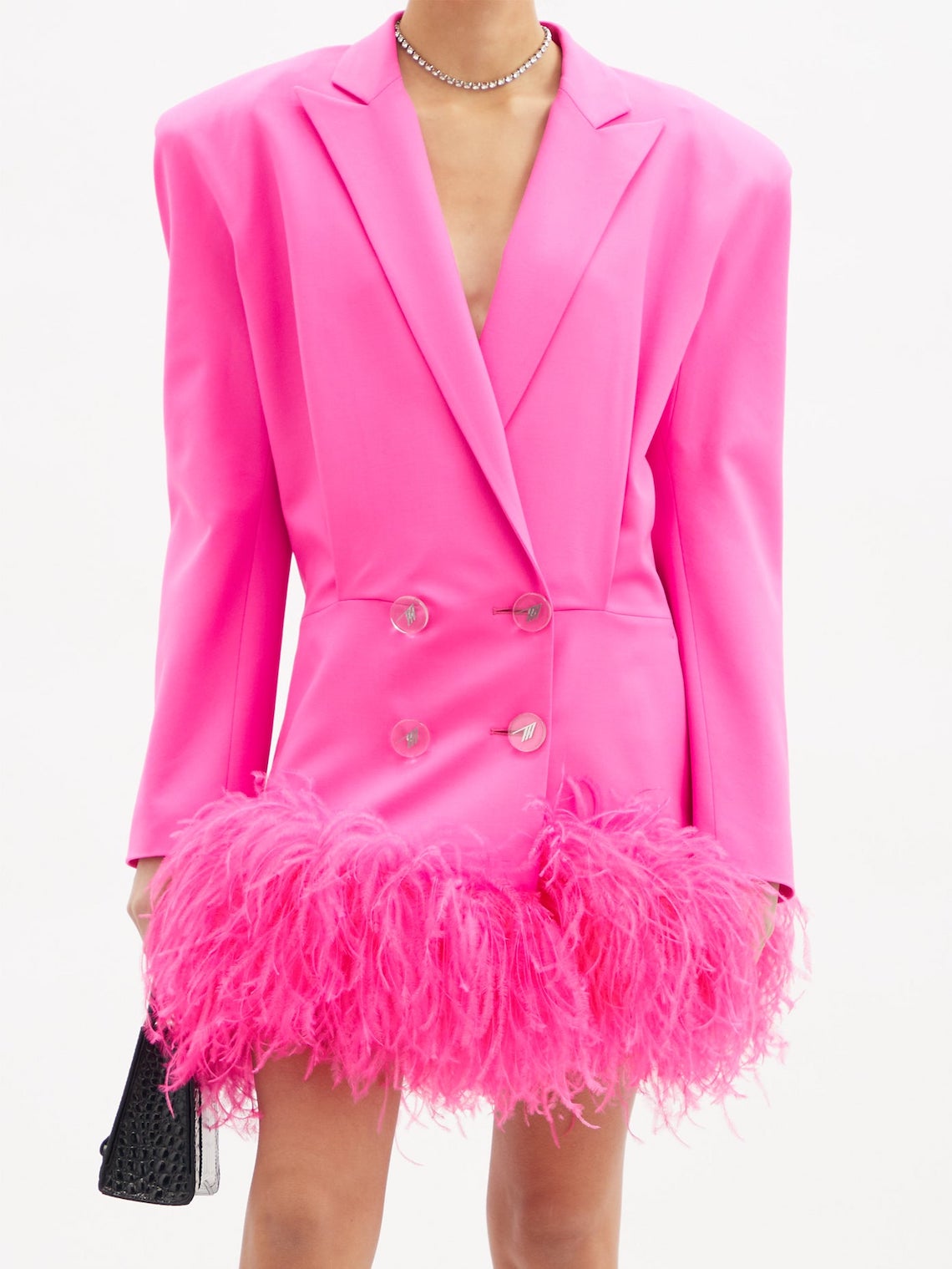 The Attico Feather Trimmed Mini Blazer Wedding Dress Best Pink Wedding Dresses for 2021 2022 Brides Bridal Musings 1 - 30 chiếc áo dài cưới màu hồng dành cho cô dâu yêu thích sắc màu