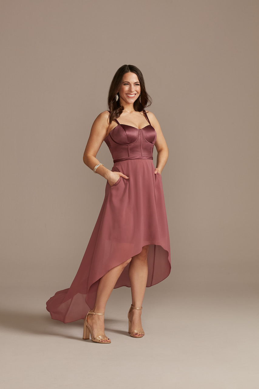 váy hồng cao thấp cho mã váy cưới giản dị