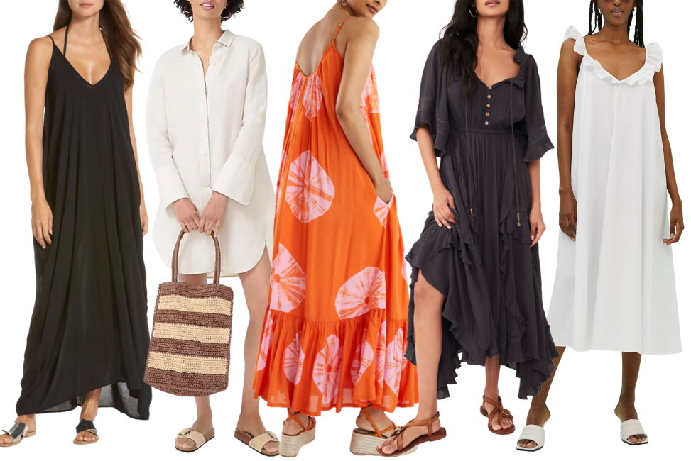 Five different women's swimsuit cover ups and dresses for honeymoon