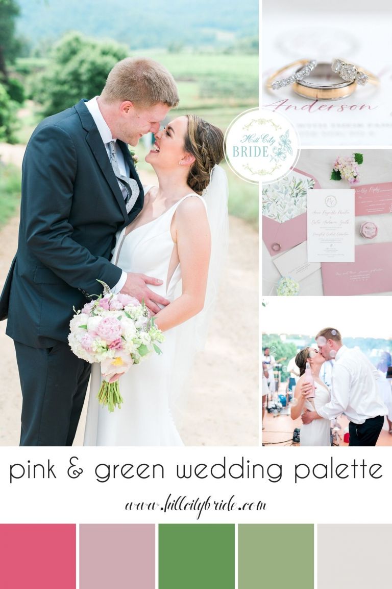 Bảng màu đám cưới hồng và xanh lá cây