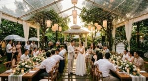 chuẩn bị tiệc cưới ngoài trời