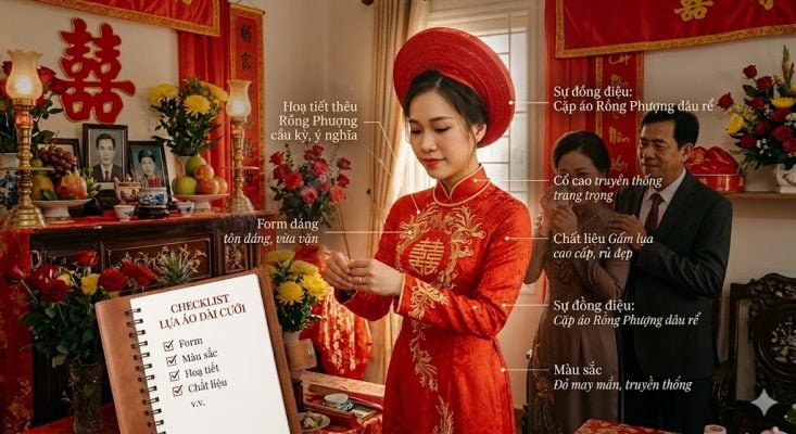 cách chọn áo dài cưới đẹp cho lễ gia tiên
