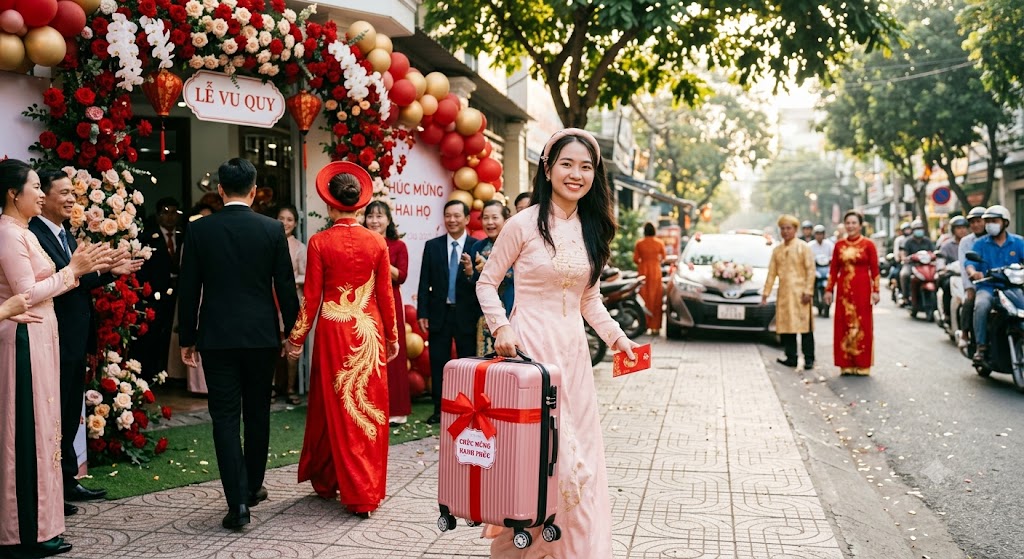 người xách vali cho cô dâu
