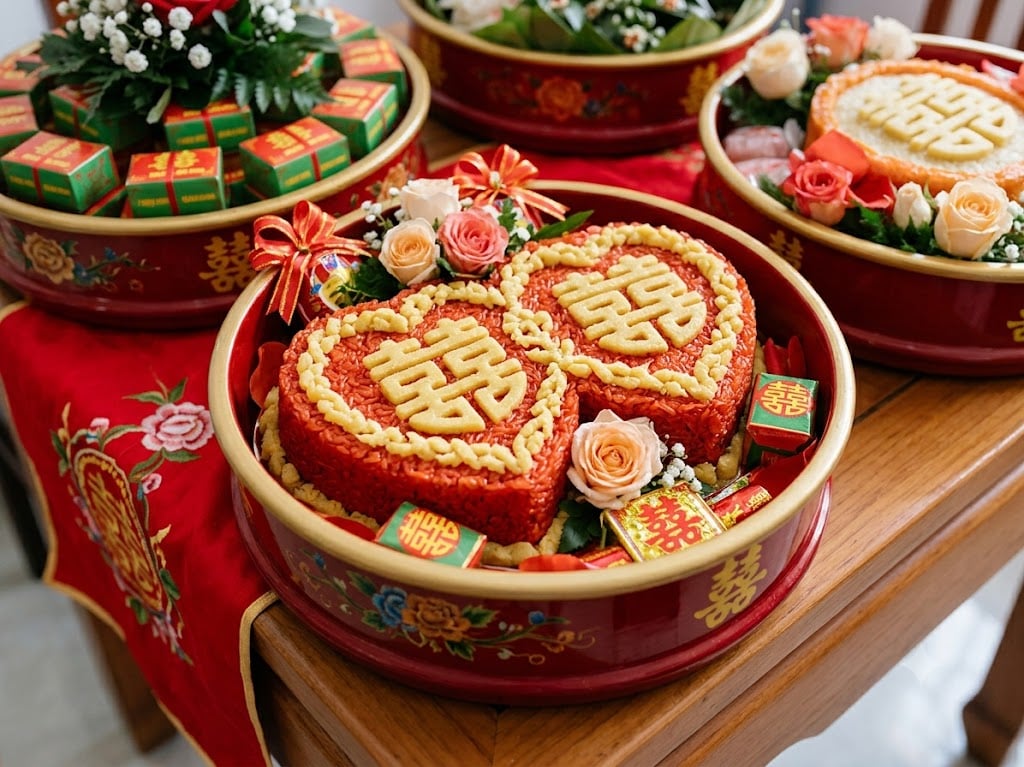 tráp xôi gấc đậu xanh