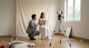 tự chụp ảnh cưới Concept Hàn Quốc Tối Giản Trong Phòng